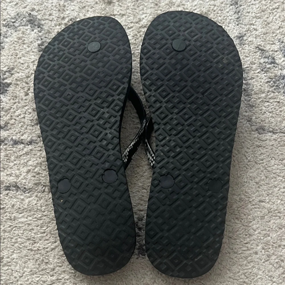 Tory Burch Black and Cream Reptile Flip Flops - Picture 3 of 3